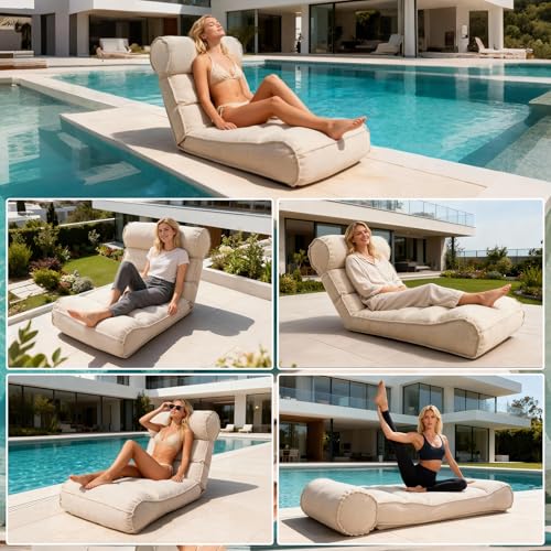 Dineli 83'' Outdoor Chaise Lounge Chair with 5 Positions Adjustable Backrest Patio Lounger Lounge Chairs for Outside, Pool Lounge Chairs Sunbed Lounge Waterproof Sun Loungers for Garden Beach, Beige - color: Beige W Backrest