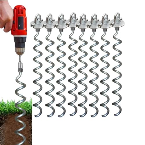 Spiral Ground Anchor - Heavy Duty Screw in Spiral Stakes, Folding Ring Ground Stakes for Securing Dogs, Tents, Trampolines, Canopies, Swing Sets, 8-Pack