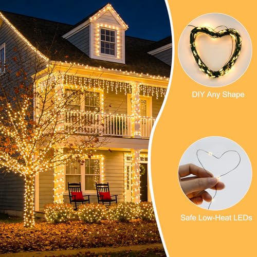 4 Pack Solar Fairy Lights Outdoor, 131ft 400 LED Solar String Lights Outdoor Waterproof with 8 Modes, Green Wire Twinkle Lights for Outside Christmas Garden Party Decorations (Warm White) - color: Warm White