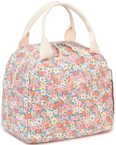 LEDAOU Lunch Box for Women Insulated Lunch Bag Corduroy Lunch Tote Bags Leakproof Cooler Lunch Case for Travel Work Picnic - color: Colorful Flower 181