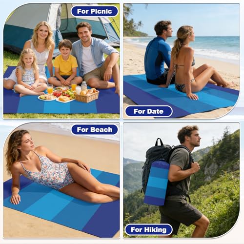 56X80in Beach Blanket, Waterproof Sandproof Beach Mat, Quick Drying Outdoor Picnic Mat Beach Accessories for Camping, Hiking - color: Navy Blue, size: 56X80in
