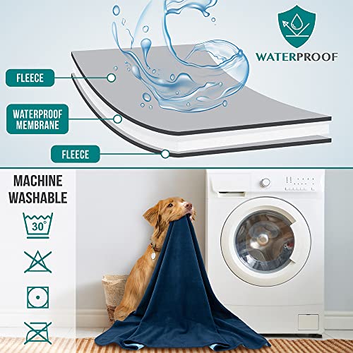 PetAmi Waterproof Pet Blanket Dog Bed Couch Cover for Furniture, Reversible Washable Soft Fleece - color: Navy/Blue, size: X-Large (60x80)