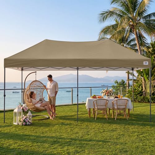 ABCCANOPY 10x20 Pop Up Canopy Tent, Easy Setup Instant Shelter with Wheeled Bag, Heavy Duty Outdoor Canopy for Beach, Market, Backyard, UV Protection, Outdoor Weather Protection (Khaki, 10x20) - color: Khaki, size: 10x20