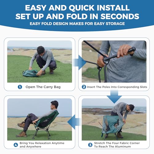 ATEPA UFO3.0 Ultralight Backpacking Chair, 330 lbs Heavy-Duty Aerospace Aluminum Folding Camp Chair with Hexagon Ergonomic Seat Anti-Sink Feet, Compact Portable Outdoor Gear for Hiking Fishing, Blue - color: Blue Trail Pro- 1 Pack