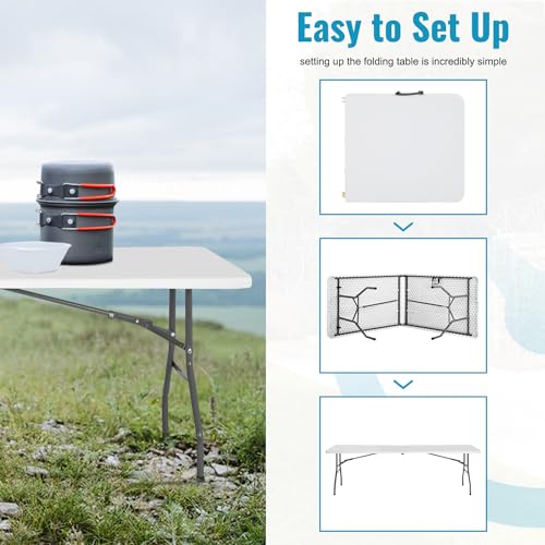 PayLessHere | 8FT Folding Table | Portable Plastic Table with Carry Handle | Waterproof & Foldable Table Design | Steel Frame with Lock | White | for Events, Camping, Indoor & Outdoor Use - color: White, size: 8 FT