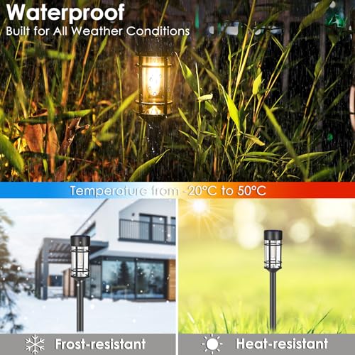 Mancra Solar Pathway Lights, 8 Pack LED Solar Lights Outdoor Waterproof, Glass Metal Garden Lighting for Yard Path Landscape Lawn Walkway Driveway, 3000K - color: Black