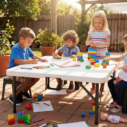 pollilar 34" Folding Card Table Square Foldable Table Plastic Portable with Detachable Legs, Dual Height Adjustable, Heavy-Duty Indoor Outdoor Dining, Game, Picnic, Mahjong Tables-White - color: White