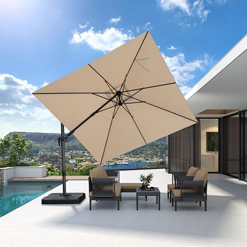 PURPLE LEAF 10' X 10' Left-right Tilting Patio Umbrella Outdoor Cantilever Swivel Square Umbrella with Tilt Aluminum Offset Umbrella with 360-degree Rotation for Garden Deck Pool Patio Beige - color: Beige, size: 10' X 10', style: Left-right Tilt