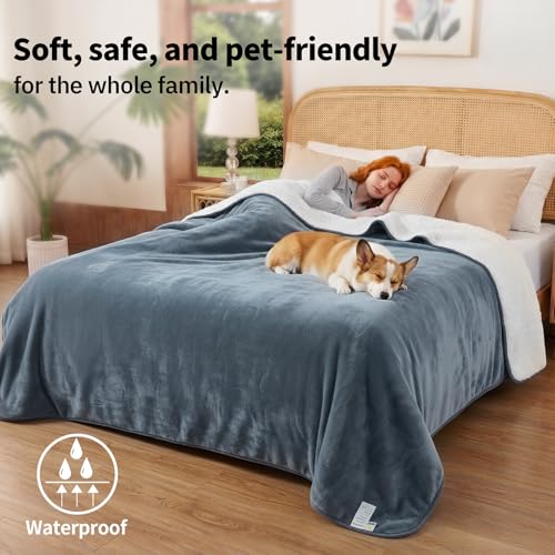 Sunheir Waterproof Blanket for Bed, Reversible Sherpa Fleece Dog Pet Blanket, Leakproof Spill-Proof Puppy Blankets for Small Dogs, Couch, Furniture Protector, Travel, Camping, 25"X35", Grey - color: Grey, size: S(25x35")