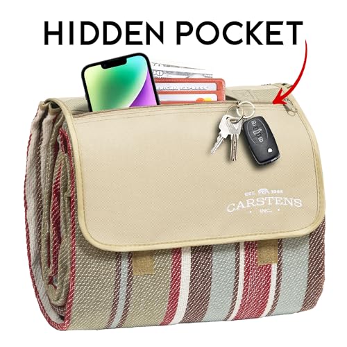 CARSTENS, INC. Easy Pack Water Resistant Sandproof Woven Picnic Blanket, Lightweight Foldable Outdoor Camping Beach Mat, Large 60"x80", Meadow Stripe - color: Meadow Stripe