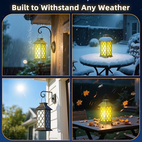 2 Pack 13" Solar Lanterns with Flickering Flame Candle, Outdoor Waterproof Hanging Lantern Lights Metal & Glass for Patio, Pathway, Garden Decorative, Gifts for Mom - style: Bronze-Cross01