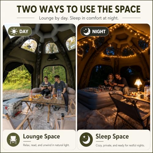 SENLEETO Inflatable Tents for Camping, Large Inflatable Camping Tent with Hand Pump, Easy Setup Tents for 4-6 People, Portable Glamping Tent - size: 177 Inch*177 Inch*98.4 Inch/6 -8 People