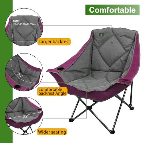 Northroad Oversized Foldable Camping Chair, Outdoor Padded Lawn Chair w/Cup Holder,Carry Bag for Beach, Hiking, and Picnics,Heavy-Duty 300-lbs Capacity, Purple - color: Purple