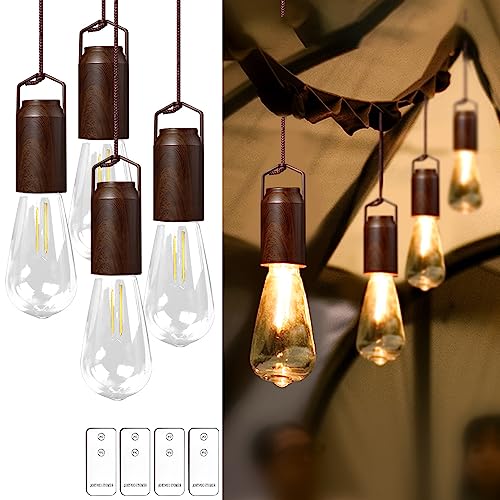 4 Pack Rechargeable Warm Tent Hanging Light Bulb,Portable Outdoor Vintage LED Camping Light,Pendant Hurricane Emergency Lighting Lantern for Hiking Backpacking Fishing Outage Power Failure - size: 4 PACKS lithium batteries