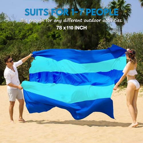 BYDOLL Nylon Beach Blanket Waterproof Sandproof 78''x110'' Suits 1-7 Adults Oversized Sand Free Extra Large Blanket Lightweight Soft Picnic Mat for Beach Essentials - color: Blue Mix, size: 78''x 110''