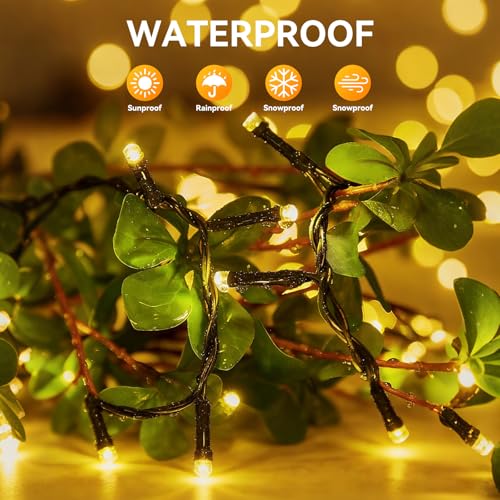 Solar String Lights Outdoor Waterproof 2 Pack Total 66ft 200LED 8 Modes Twinkle Lights Solar Fairy Lights for Patio, Garden Yard Party Wedding Tree Christmas Halloween Decoration, Warm White - color: Warm White