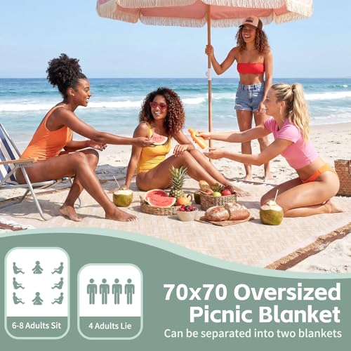 2 in 1 Extra Large Boho Beach Blanket Towel Sand Free Outdoor Picnic Mat Giant Oversized Xl Big Jumbo Huge Turkish Woven Throw Cloud Summer Vacation Essential Travel Must Have Accessories Women Gift - color: Brown, size: 70''*70''