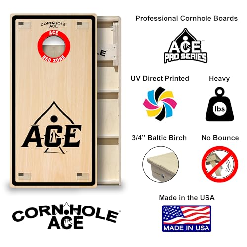 CornholeAce ACE PRO Professional Cornhole Boards - No Bounce! Triple Wide Legs, 3/4" Baltic Birch Plywood, Handles, Regulation Size (4x2ft), Tournament Style, Made in USA - color: ACE Red Zone