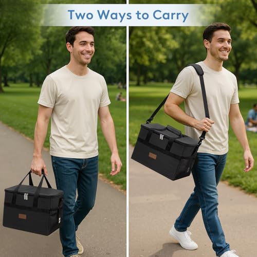 Lifewit Cooler Bag 30/50/60 Cans Collapsible and Insulated Large Lunch Bag Leakproof Soft Cooler Portable Tote for Camping/BBQ/Family Outdoor Activities - color: Black, size: 50-Can(30L)