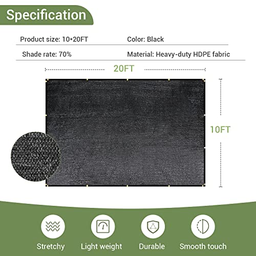 70% Garden Shade Cloth, 10x20FT HDPE Mesh Tarp with Upgraded Grommets, Keten UV-Resistant Outdoor Sun Shades for Greenhouse, Garden, Patio Plants, Pergola - color: 70%, size: 10x20FT