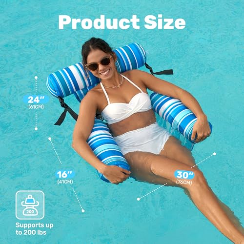SLOOSH Inflatable Pool Floats Adult,2 Packs Floating Lounge Chairs,Blow up Pool Noodles for Adult Heavy Duty,Floating Chair for Party Summer Water Beach Lake Fun - style: Stripe