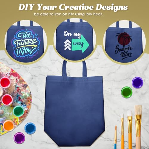 Reginary 100 PCS Reusable Totes Bags - Non Woven Grocery Handle Bags for Shop Events & Retail Store(Navy Blue) - color: Navy Blue