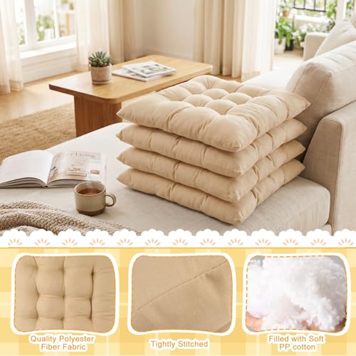 Geetery 12 Pcs Floor Pillows Bulk Seating Cushions for Floor Chair 15.7'' Large Meditation Cushion for Yoga Living Room Tatami Bedroom Balcony Office (Beige,Square) - color: Beige, size: Square