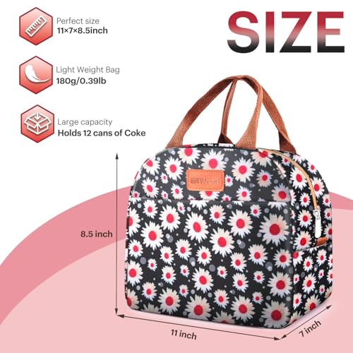 Lunch Bag for Women & Men Adult Insulated Lunch Box, Small Leakproof Cooler Food Lunch Containers Reusable High Capacity Lunch Tote Bags for Work, Travel, Outdoor (Red Flower) - color: Red Flower