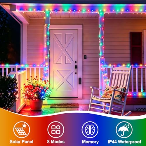 YEGUO 4 Pack Multicolor Solar Fairy Lights, Each 33ft 100 LED Christmas Lights Outdoor Waterproof, 8 Modes Sliver Wire Solar String Lights - color: Multicolor