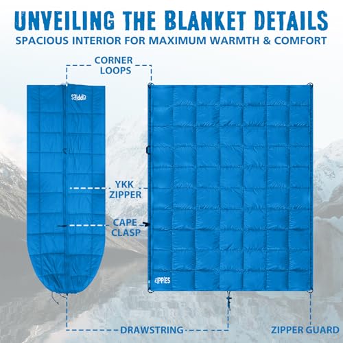 3M Thinsulate Insulation Puffy Camping Blanket for Cold Weather, Queen Size Warm Camping Quilt with Zipper, Waterproof Outdoor Sleeping Bag for Hammock, Cozy & Versatile Gift for Men and Women - color: Blue