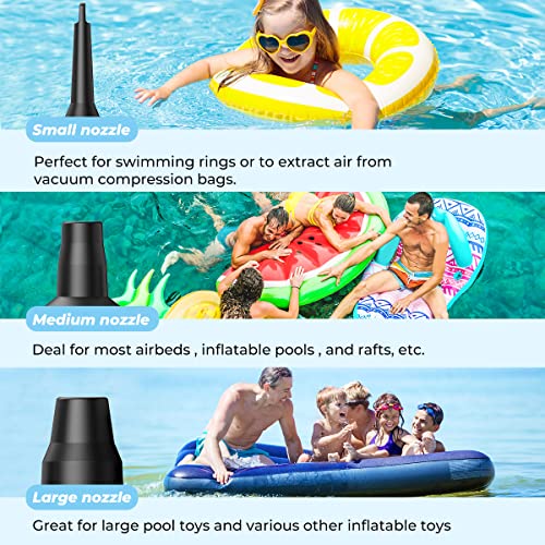 Dr.Meter Air Pump for Inflatables, 4000mAh Rechargeable Air Mattress Pump with 3 Nozzles, Quick-Fill Inflator Deflator Portable Air Pump for Inflatable Pool Floats Raft Bed Boat - style: HT-425