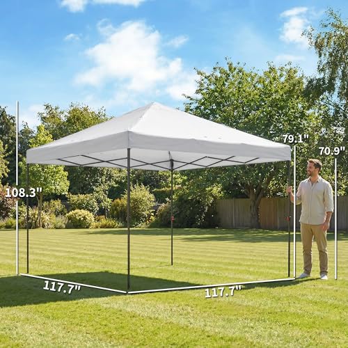 Outsunny 10 x 10 ft Pop Up Canopy Tent with One Push Setup, Easy Setup Outdoor Portable Instant Canopy Shelter with Wheeled Carry Bag, Sandbags, Adjustable Height for Parties, Events, White - color: White