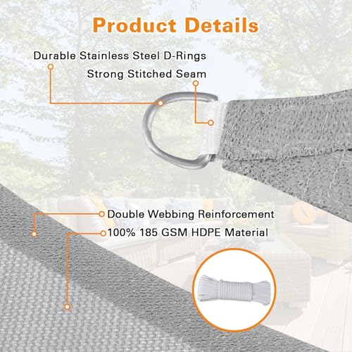 Artpuch Sun Shade Sail Canopy16'X18'Customized Light GreyRectangle 95% UV Block Shade Cover for Outdoor Backyard Patio, Lawn, Garden Carport（Custom - color: Light Grey, size: 16'X18'Customized