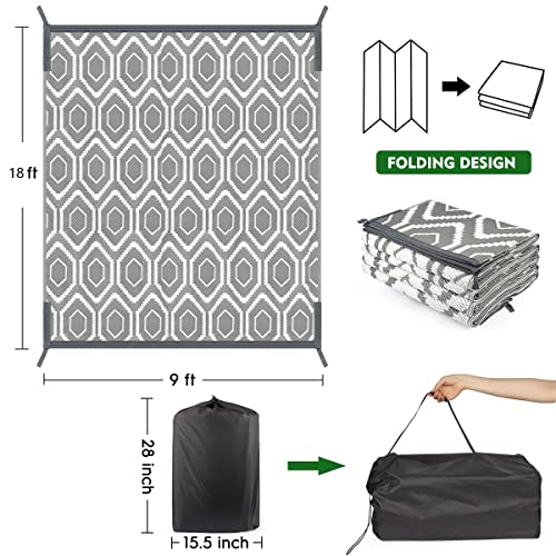 fifame Outdoor Camping Rugs, 9x18 Outdoor Rug Patios Clearance Plastic Straw Rug Weatherproof Reversible Mats, Large Floor Mat for Outdoors, RV, Patio, Backyard, Deck, Picnic, Beach, Trailer, Camping - color: Grey & White, size: 9' x 18'