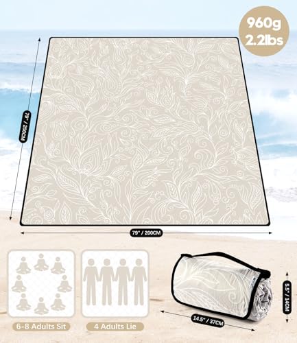 DEWUR Picnic Blankets 79"x79" Extra Large Outdoor Blanket Beach Blanket Waterproof SandProof Picnic Mat Washable Foldable Portable for Grass Lawn Beach Camping - color: Khaki Leaves