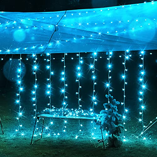 suddus Curtain Lights for Bedroom, 200 Led 6.5ft x 6.5ft Hanging String Lights Outdoor, Fairy Curtain Lights for Backdrop, Window, Wall, Wedding, Party, Garden, Porch, Birthday Decor Aqua - color: Auqa, size: USB-200 LED