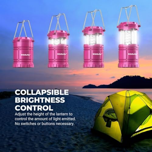 2 Pack LED Camping Lantern, LED Lanterns, Suitable Survival Kits for Hurricane, Emergency Light for Storm, Outages, Outdoor Portable Lanterns, Collapsible (Batteries Included) - color: Pink