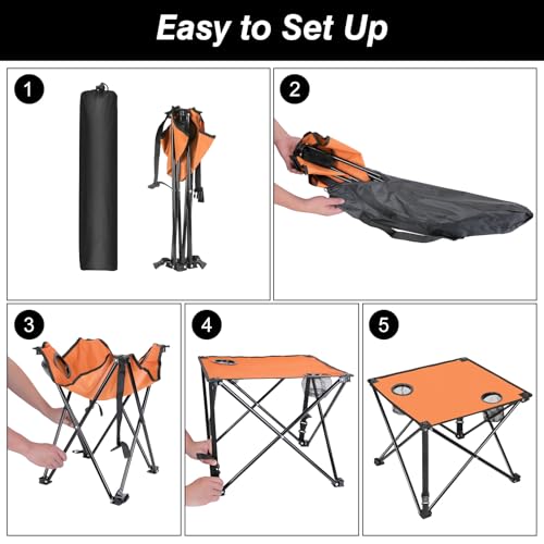Moclever 2PCS Foldable Camping Table–Ultralight Portable Table with Cup Holders&Carry Bag, Perfect for Outdoor Adventures,Picnic,Beach, BBQ,Hiking & Home Use - style: 2Pcs Orange