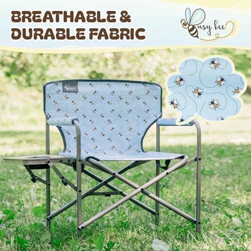 Busy Bee Oversized Kids Camping Chair with Cup Holder, High Back Toddler Chair Kids Folding Chair, Perfect for Beach & Outdoor, Supports 150 Lbs. - color: Print Bee Blue, style: Director Chair