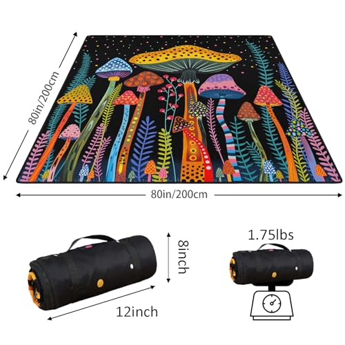 Mushroom Picnic Blankets Waterproof Foldable Picnic Outdoor Blanket 80"x 80" Picnic Mat 3-Layer Thicking Outdoor Foldable Blankets Sandproof Lightweight Beach Blankets with Strap Machine Washable - color: Mushroom04, size: 80*80in