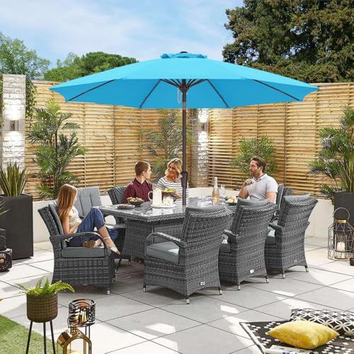 ABCCANOPY 10FT Patio Umbrella, Outdoor Windproof Table Umbrella with Push Button Tilt and Crank for Garden, Lawn, Deck & Backyard (Aquamarine) - color: Aquamarine, size: 10FT