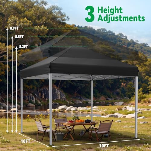 Driftalia 10x10 Pop Up Canopy Tent, Instant Setup Portable Canopy with Carry Bag, 4 Sandbags and 8 Stakes for Outdoor Events, Parties & Camping - Black - color: Black