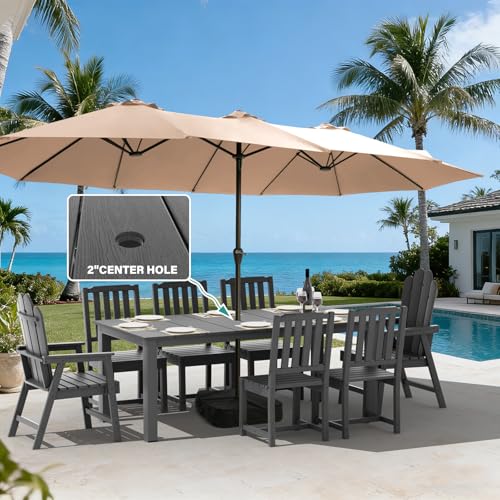 9-Piece Patio Dining Set, Outdoor Dining Set for 8, HDPE All-Weather Outdoor Furniture with 75.20” Umbrella Hole Table, 2 Armchairs & 6 Armless Chairs, Gray - color: Grey, size: 2 Armchairs & 6 Armless Chairs