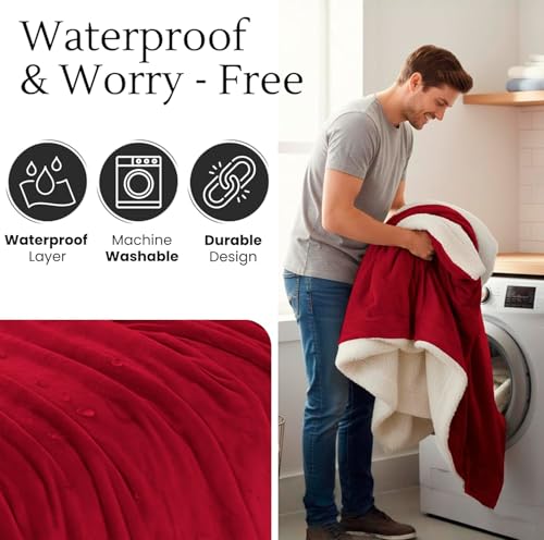Waterproof Blanket for Bed Intimacy (90"x 80" King Size) Reversible Fleece | Sherpa, Love Blanket, Water Proof TPU Stain Proof Couch Furniture Mattress Winter Large Dog Bed Cover - Burgundy - color: Red, size: 90 x 80 inch