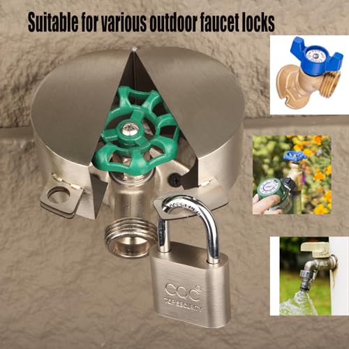 Outdoor Faucet Lock with Padlock Water Spigot Lockout Device Suitable for Garden Hose Bib Water Valve Childproof,Prevent Water Theft and Unauthorized Use of Water, Stainless Steel - color: Stainless Steel