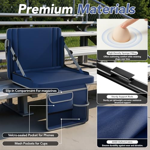 Stadium Seats with Back Support 1PACK Adjustable Bleacher Chairs with Back and Cushion Bleacher Seat with Cup Holder, Carry Handle & Shoulder Strap for Outdoor Sports Events, Picnics - color: Navy-1pc-large