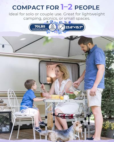 Sportneer Camping Table:Small Folding Table Portable Table 23.6" L X 15.7" W 4 Height with Mesh Layer- Adjustable Height Outdoor Table for Hiking Travel Picnic BBQ Cooking - color: Purple, size: 23.6"L x 15.7"W (4 Height)