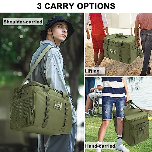 Cooler Bag 48-Can Insulated Leakproof Soft Cooler Large Collapsible Portable Travel Cooler Bags 32L for Picnic, Waterproof Soft Ice Chest for Camping, Beach, Fishing, Outdoor - 32 Quart - color: green
