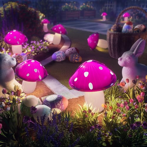 Solar Mushroom Lights Outdoor 9 Pack, Garden Outdoor Decor, 8 Lighting Modes, IP65 Waterproof, Crystal-Clear Fairy Decoration for Pathway/Yard/Flower Bed/Patio/Landscape/Backyard/Dwarf, String 30 FT - color: Dreamy Fuchsia, size: 9 Pack