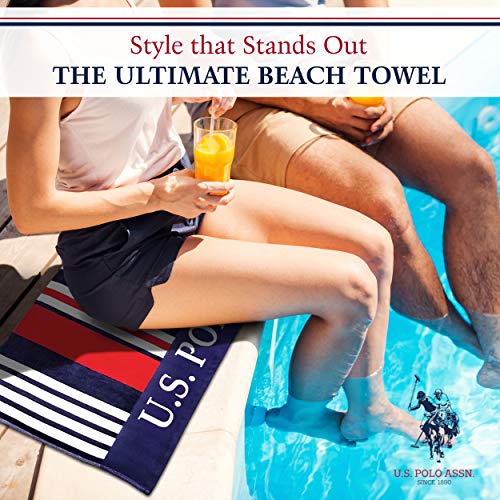 U.S. Polo Assn. Oversized (40” x 70”) Striped Nautical Design Beach Towel - Luxury Plush Cotton Hotel Quality for Bath, Pool - Bon Voyage Stripe - color: Bon Voyage Stripe, size: 40" x 70"